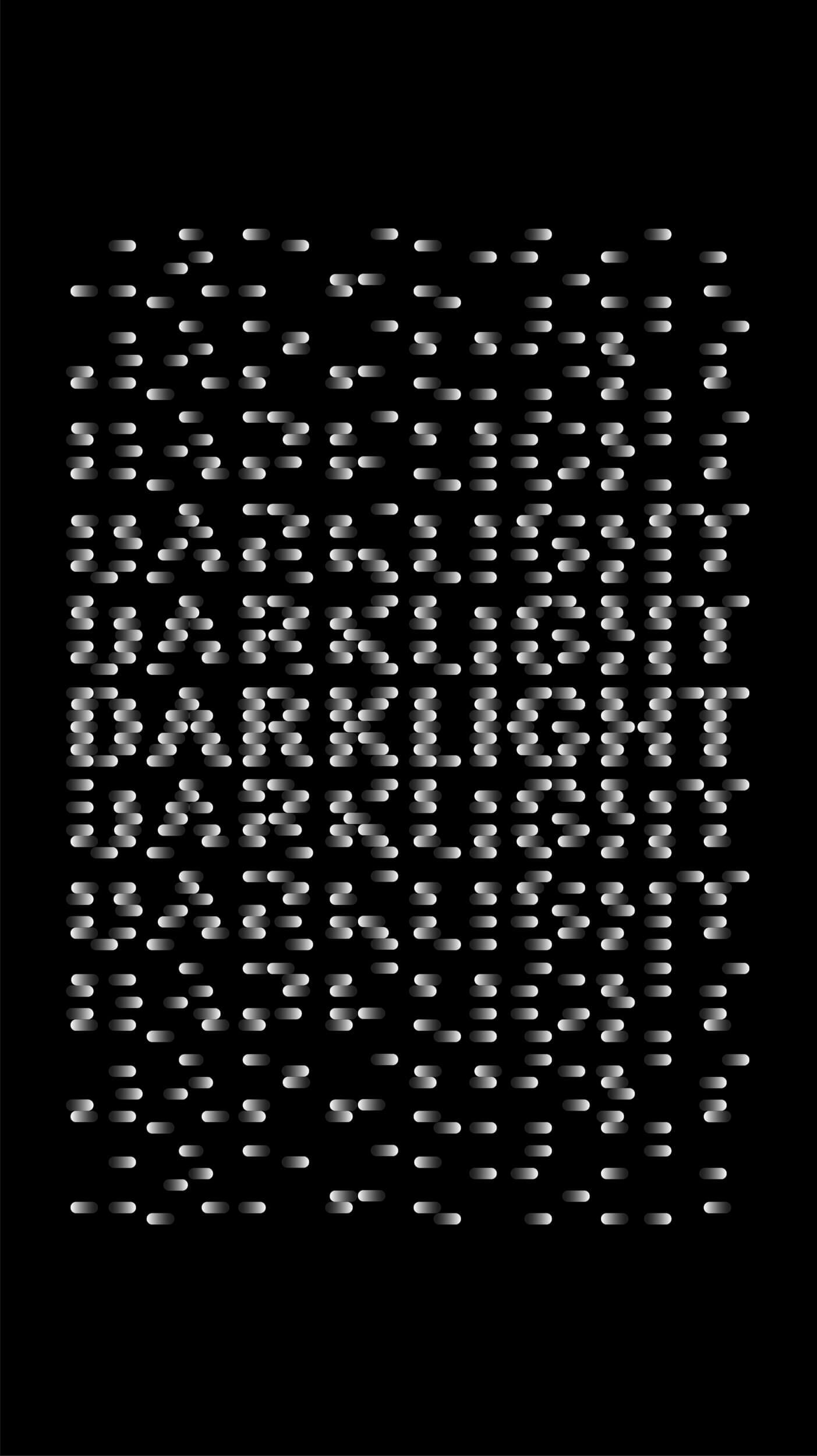 Rows of horizontally-aligned silver oval shapes on a black background create a pattern that visually forms the repeated words